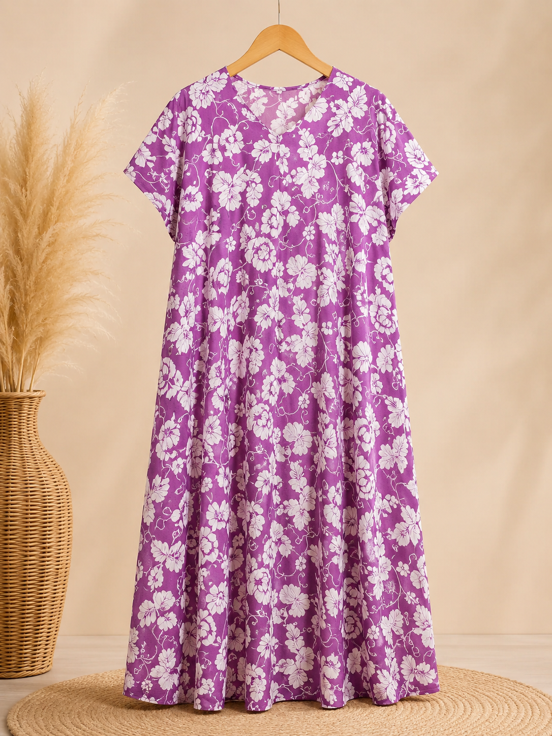 Daster Floral Purple Anggun